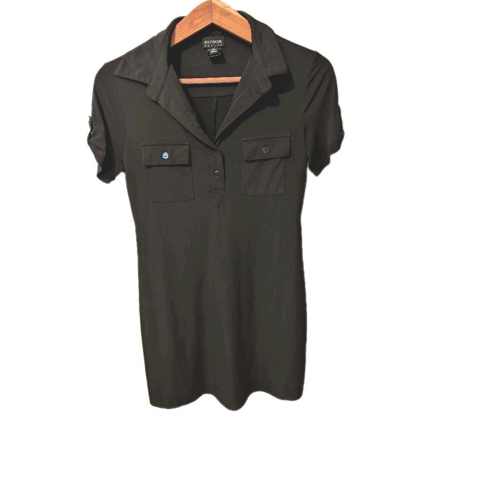 EnFocus Studio Black Dress Collar 3/4 Button‎ Up Polo Dress Women's Size 6 P